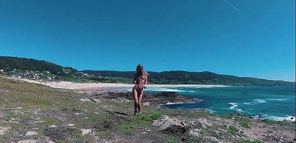  Russian Girl Sasha Bikeyeva - Spain Galicia beach Doninos. Perfect body naked nudist girl teasing and dancing on the coast of the Atlantic Ocean